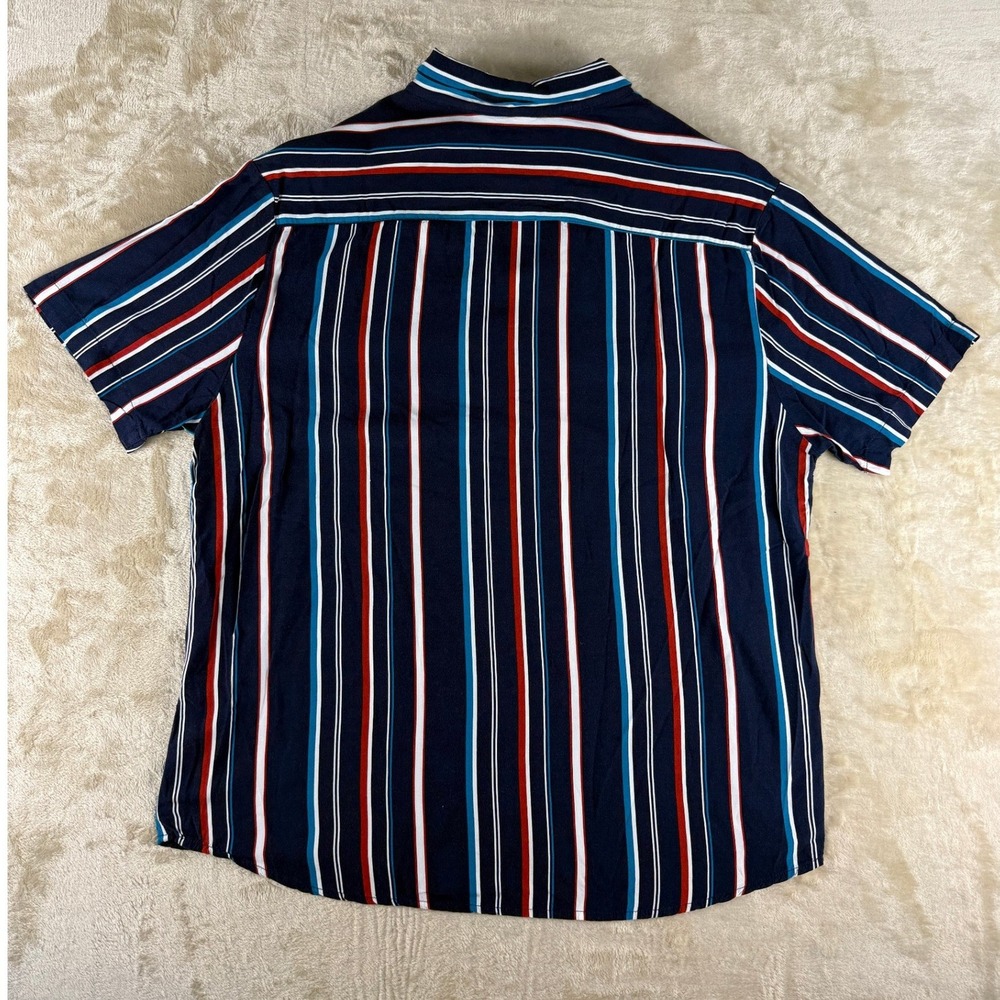Denim & Flower Ricky Singh Mens Large Navy Blue Red Striped Viscose Size L Shirt - Picture 2 of 11